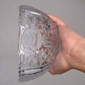 Rare Crystal Lead Oval Bowl German Floral Frosted Dish 24% Lead Crystal